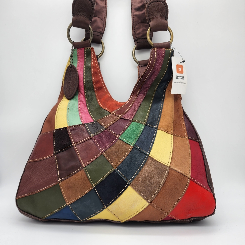 Wilson Leather Y2K Pelle  Patchwork Multicolor Leather Hobo Hippie Bag